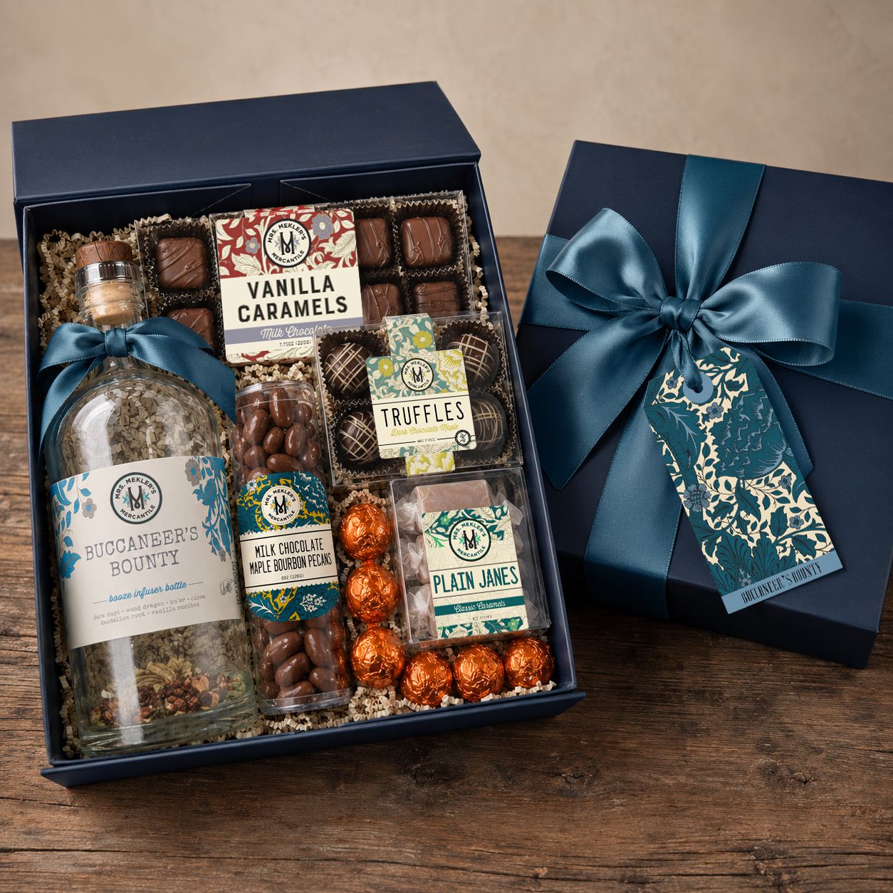 Buccaneer's Bounty whiskey lover gift box with cocktail infuser and artisan confections