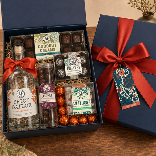 Spicy Sailor spiced rum and gin cocktail infuser gift box with dark chocolate confections