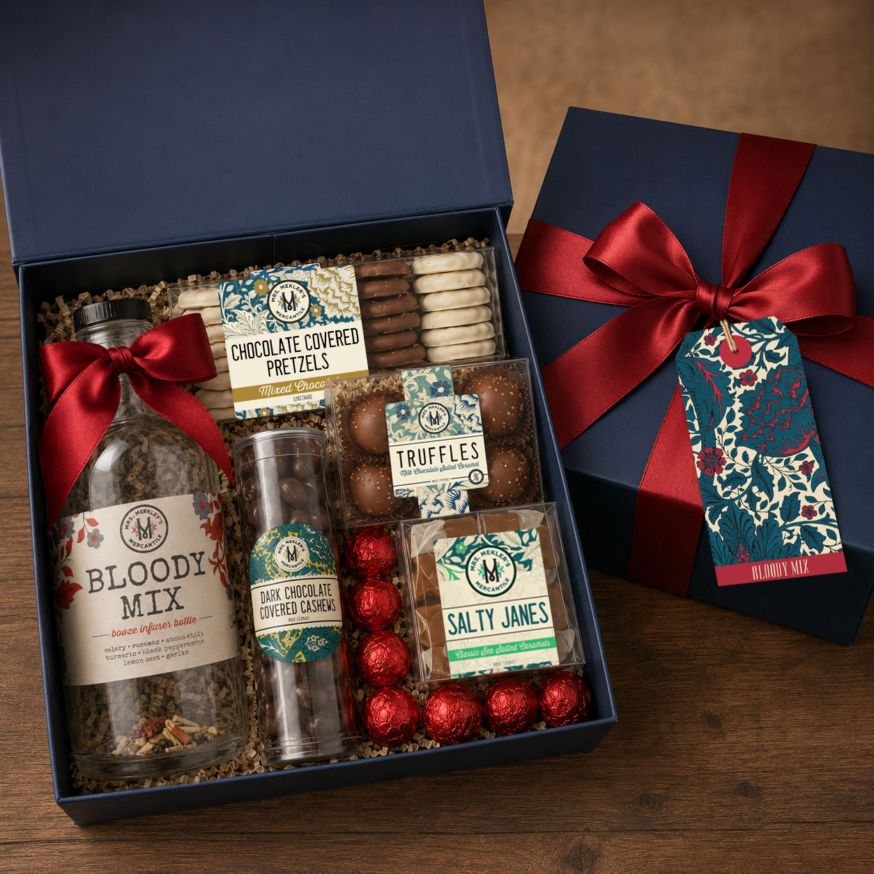 Bloody Mix savory Bloody Mary cocktail infuser gift box with artisan chocolates and caramels
